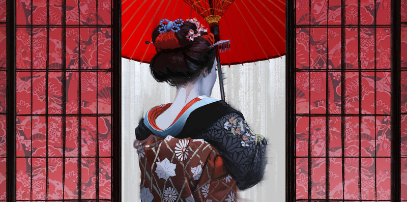 Geisha Holding Red Umbrella