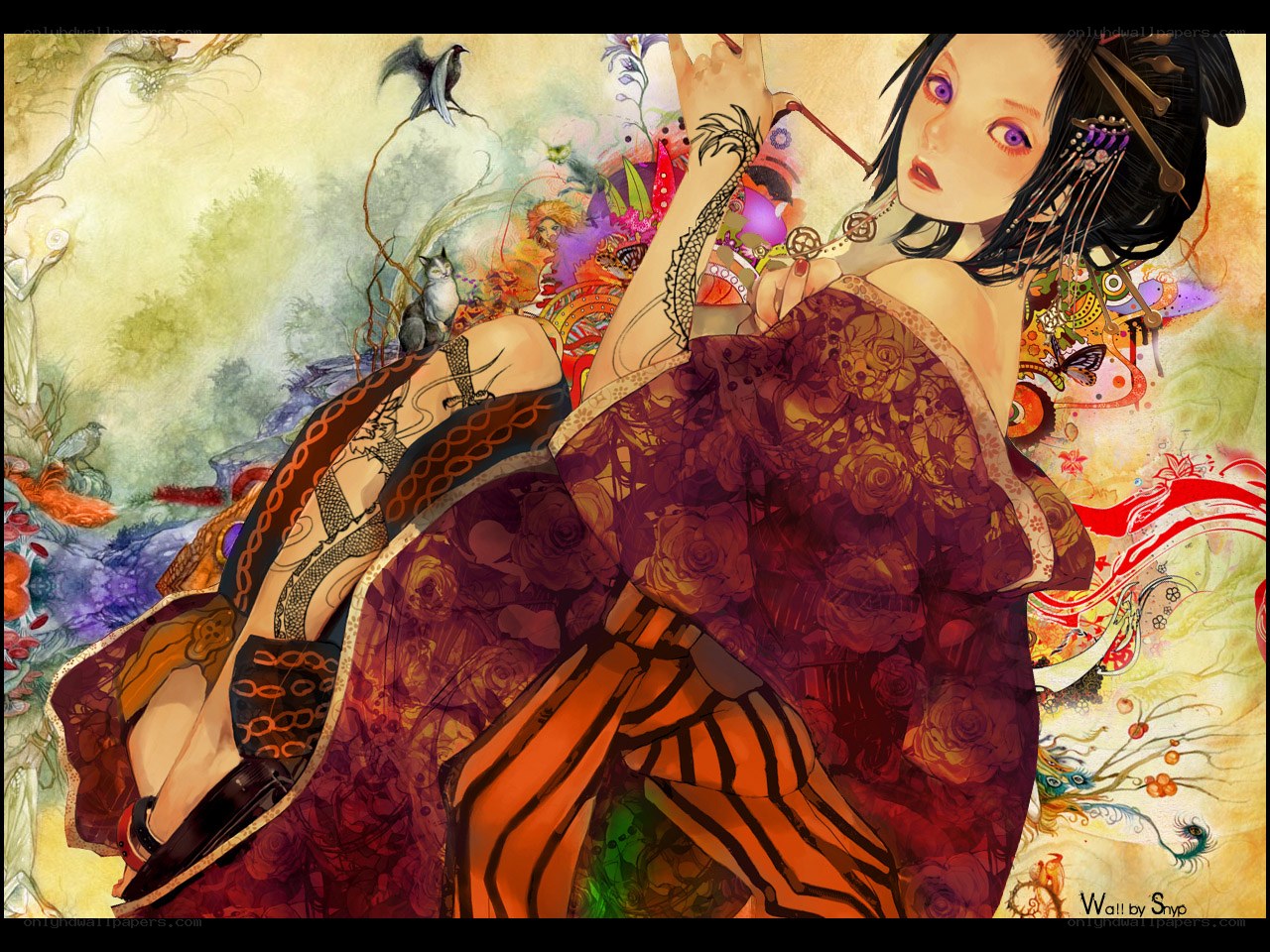 geisha in a dreamlike landscape