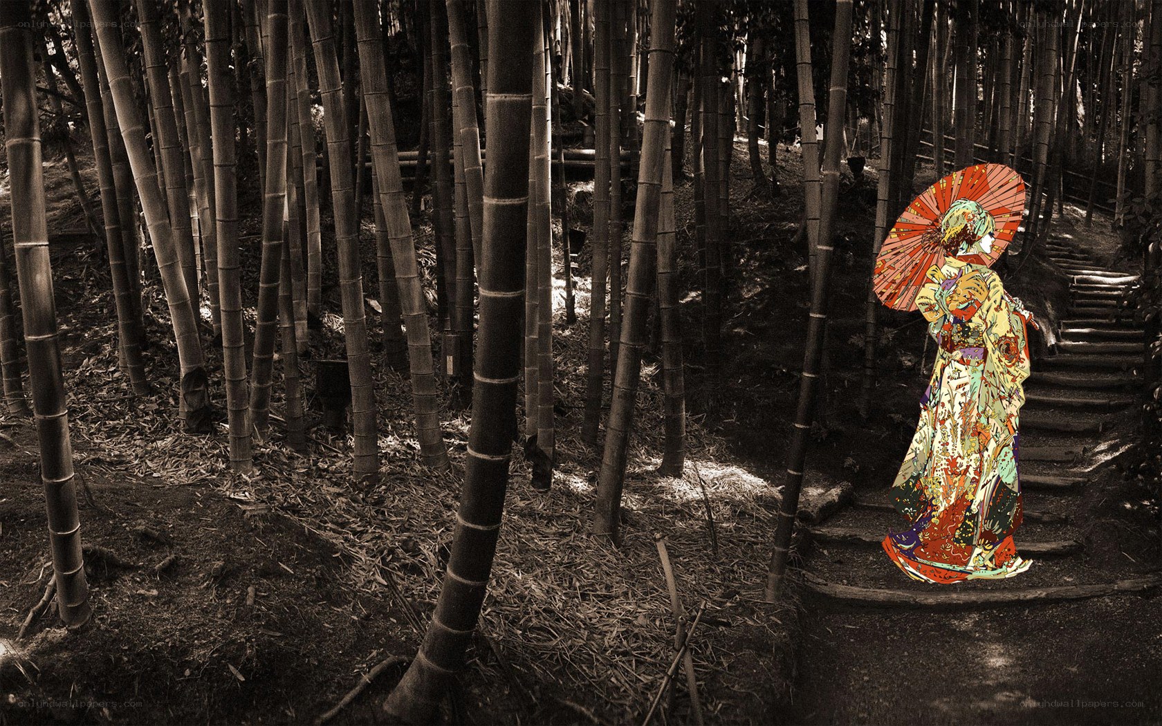 Geisha in bamboo forest