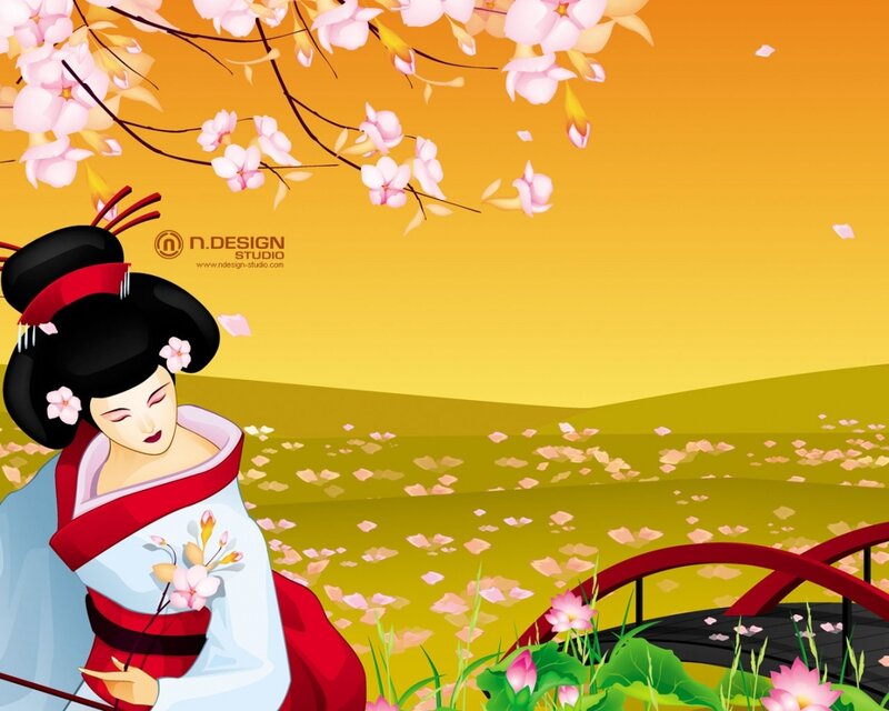 Geisha in Cherry Blossom — Yellow
