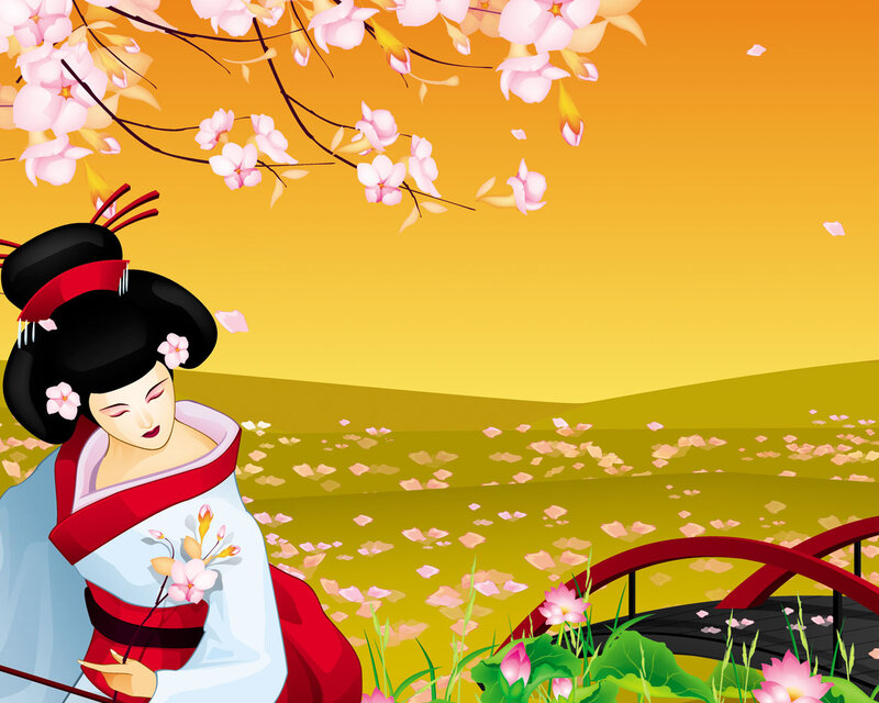 Geisha in Garden — Yellow