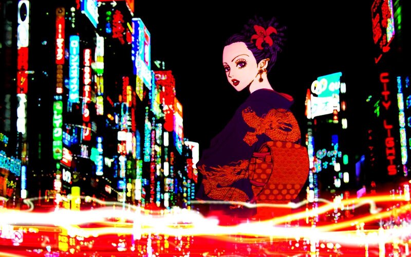 geisha in neon city