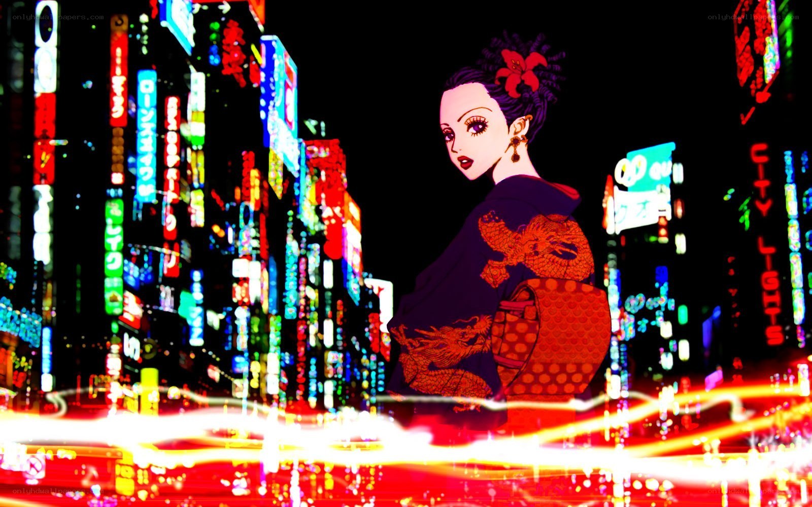 geisha in neon city