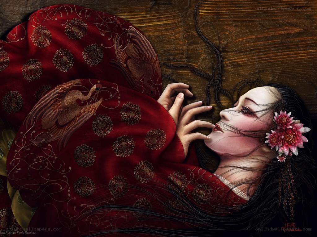 Geisha in red kimono