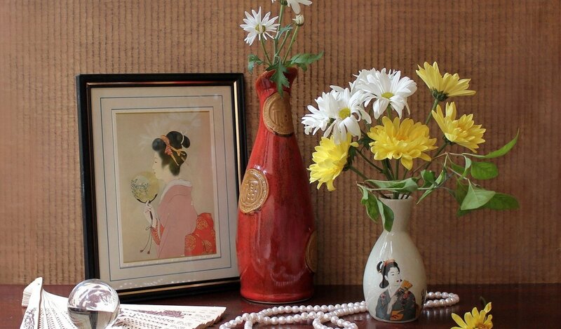 Geisha Portrait and Flowers