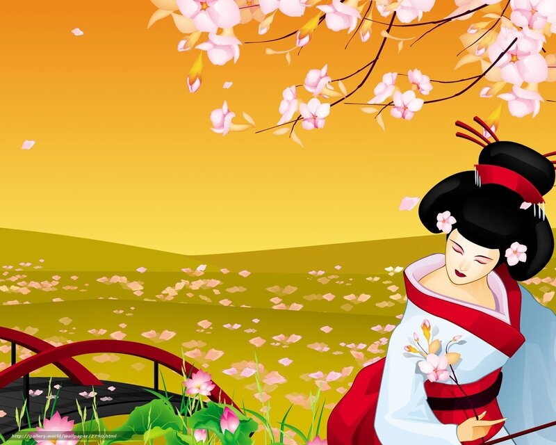 geisha under cherry blossoms