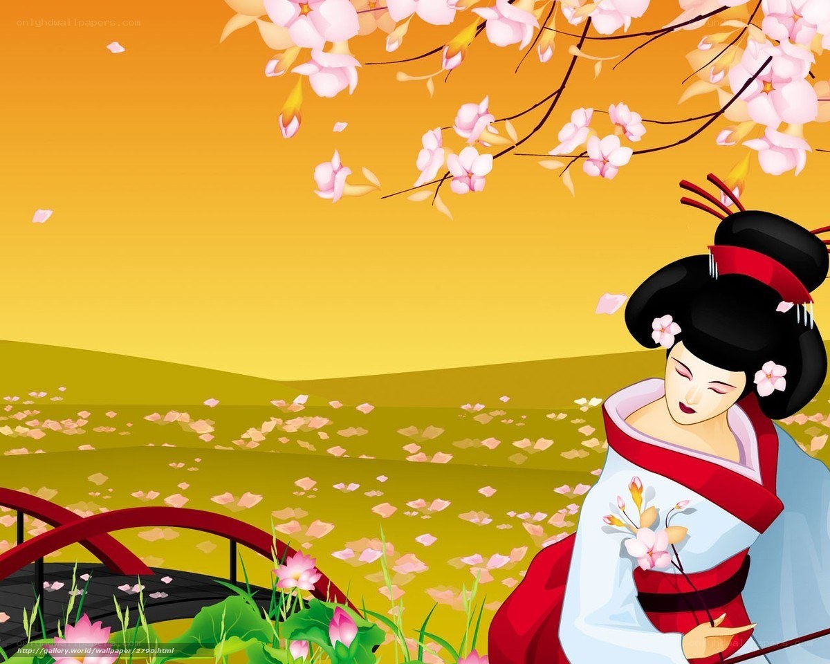 geisha under cherry blossoms