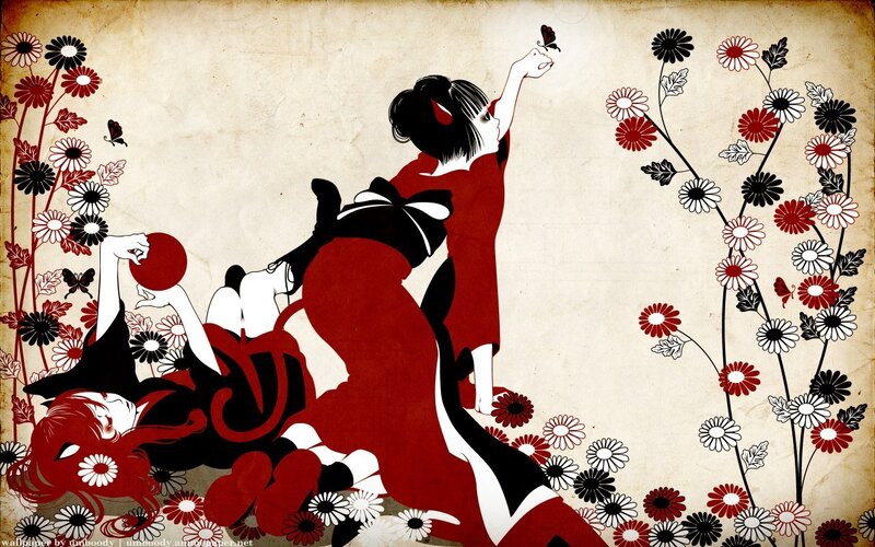 geisha with butterflies