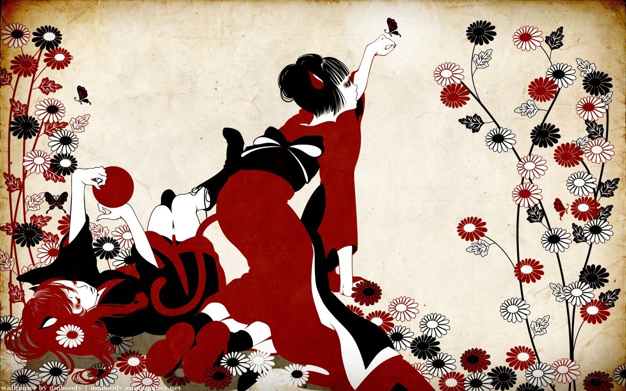 geisha with butterflies