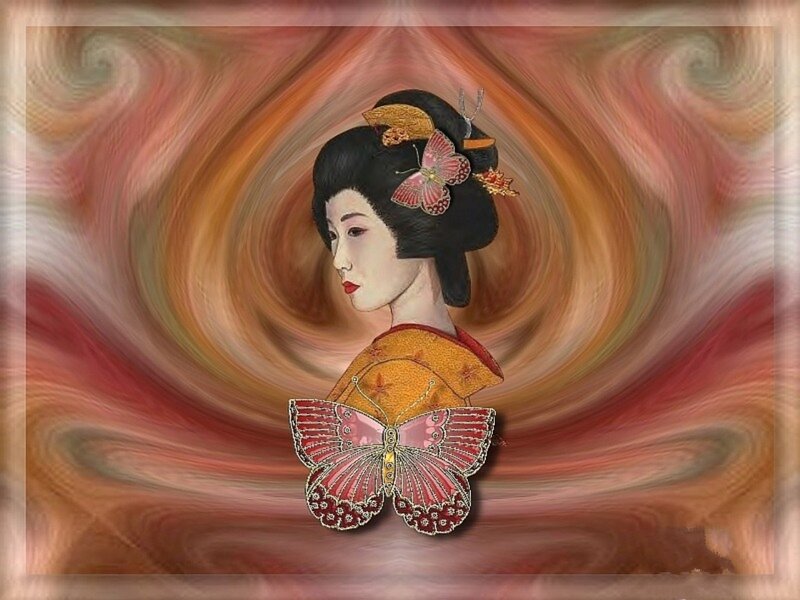Geisha with butterfly art