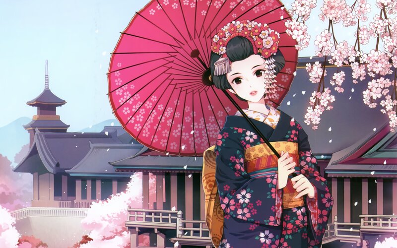Geisha with cherry blossoms