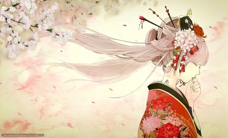 geisha with cherry blossoms