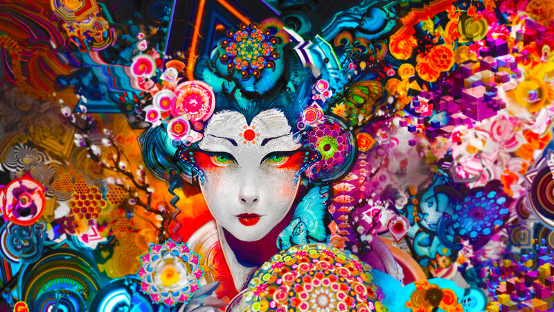 Geisha with Colorful Makeup