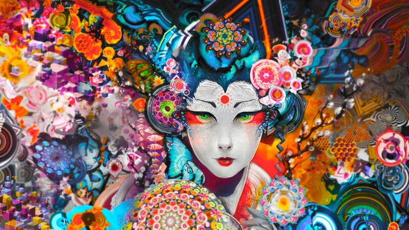 Geisha with Colorful Patterns — Blue
