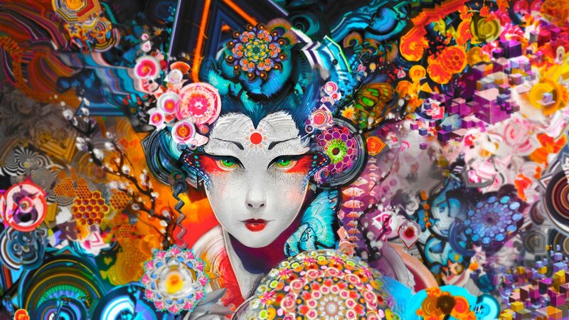 Geisha with Colorful Patterns