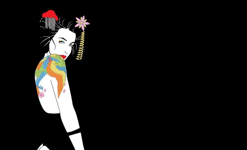 geisha with colorful tattoo