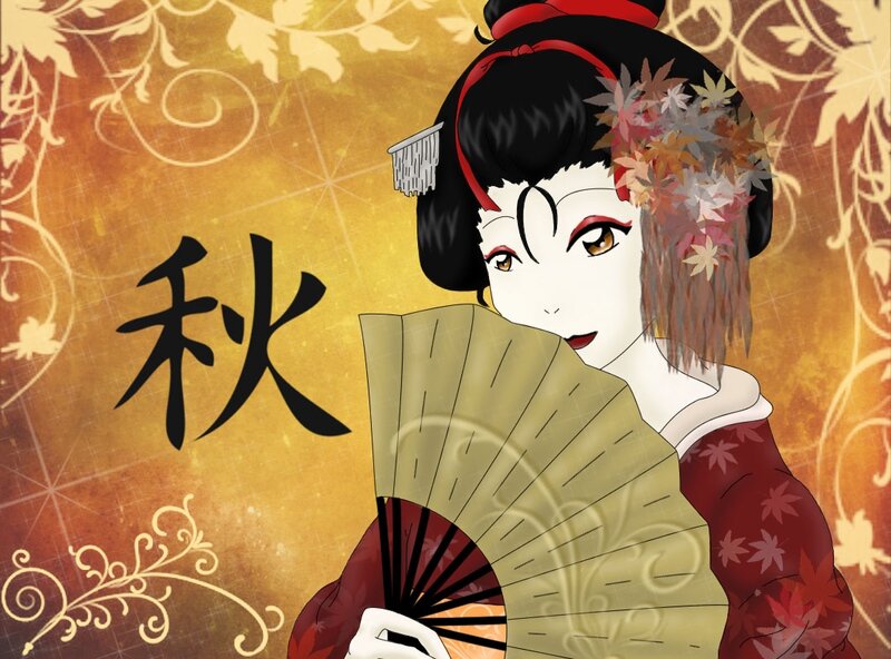 Geisha with Fan — Gold