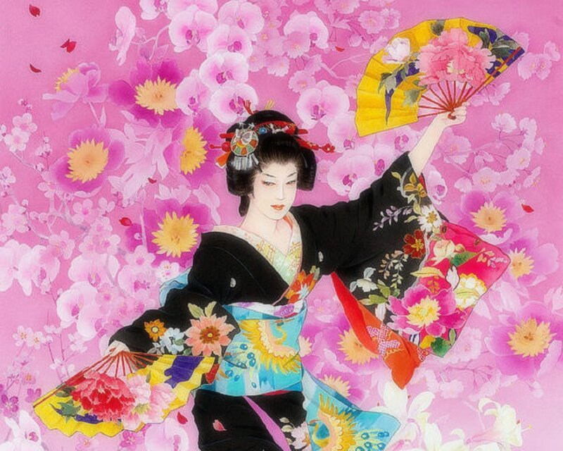 Geisha with Fans