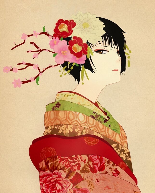 geisha with floral hair adornment