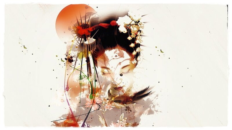 Geisha with Floral Hair — White