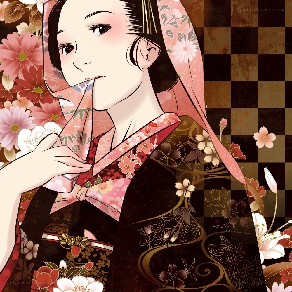 Geisha with floral kimono