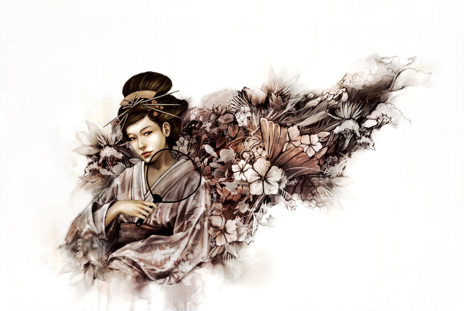 Geisha with floral wings