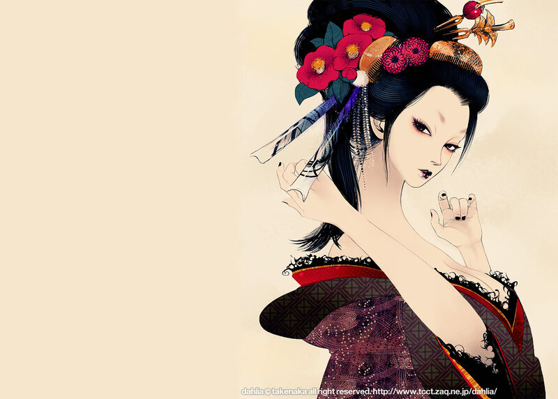 geisha with flowers in hair