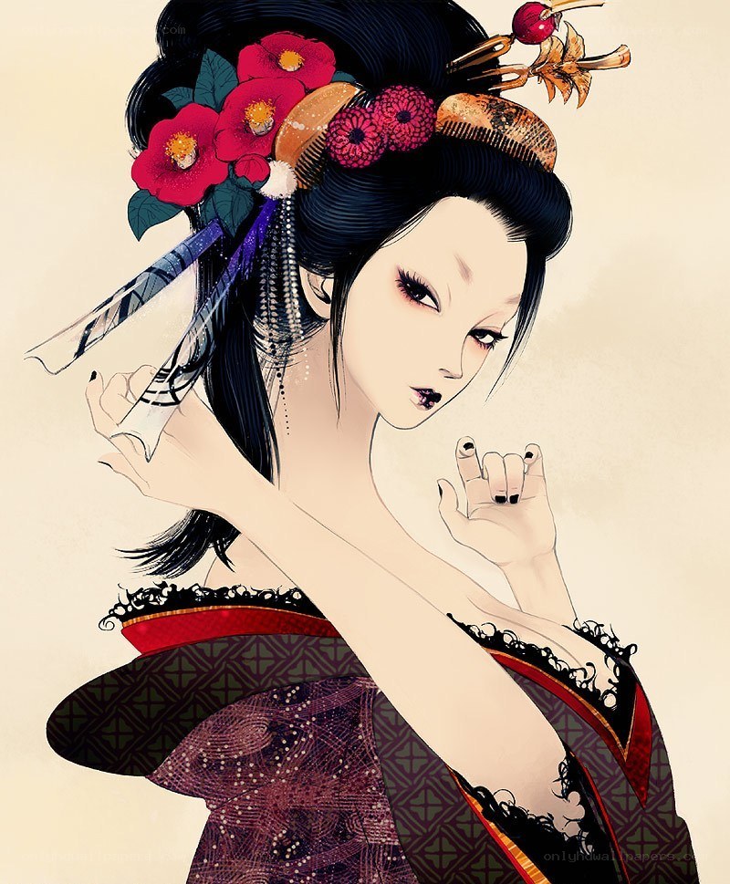 geisha with flowers