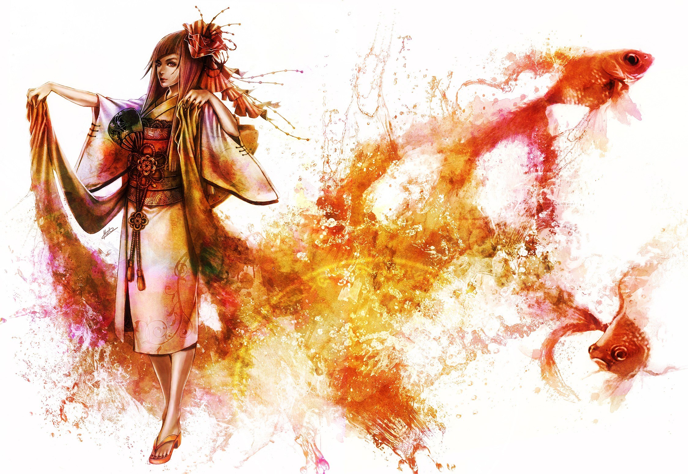 geisha with koi fish art