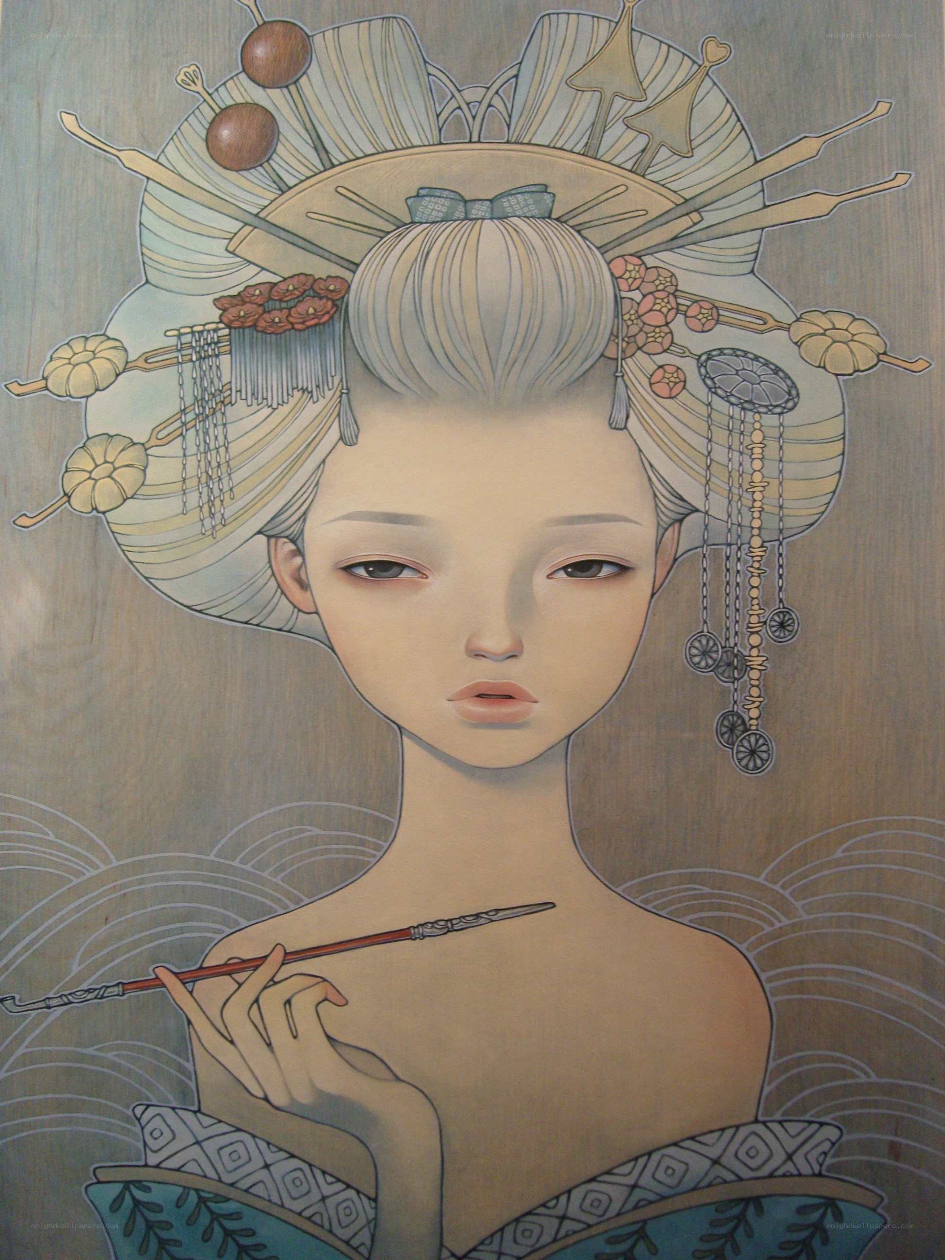 Geisha with ornate hair