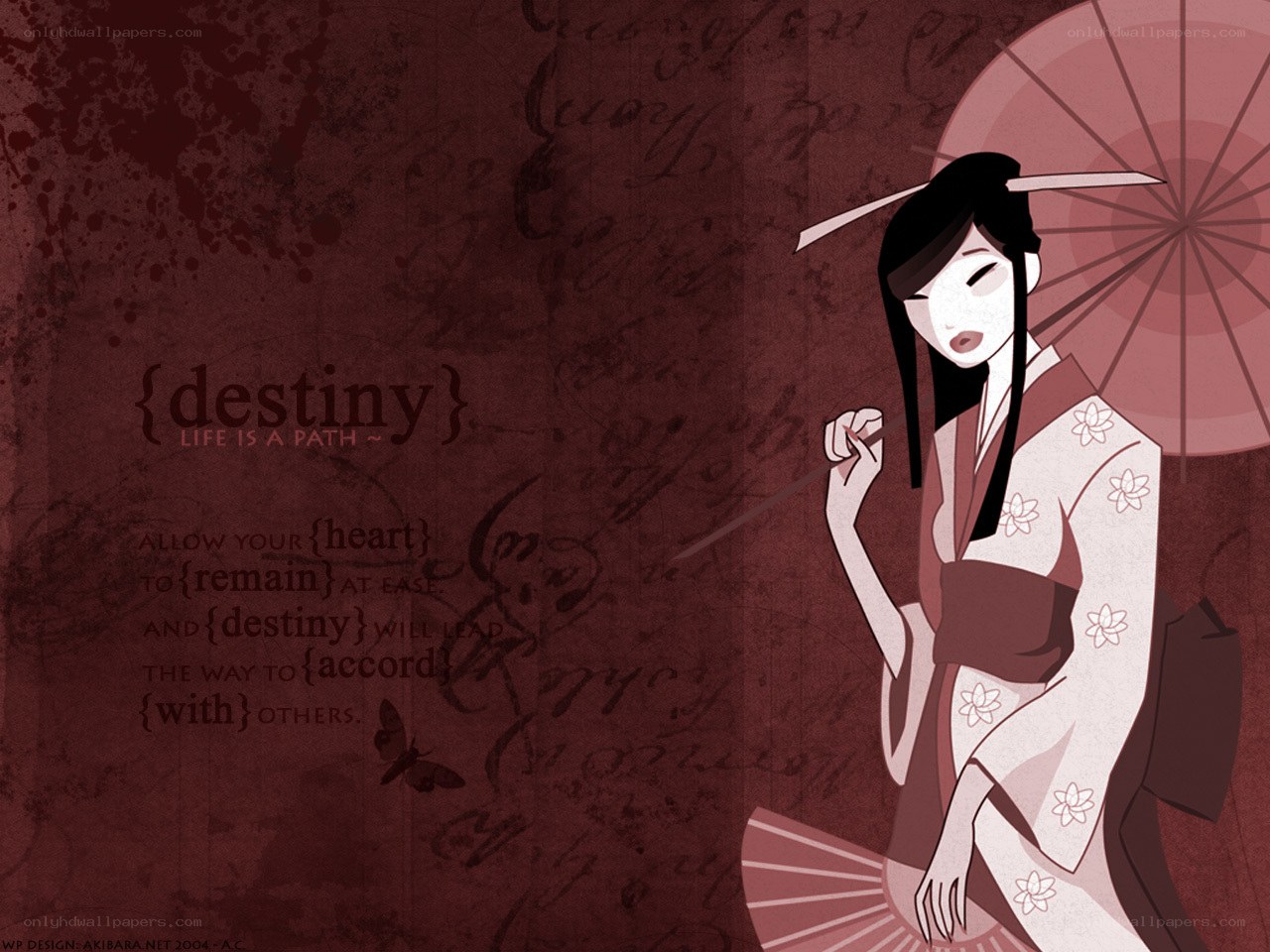 geisha with parasol and text