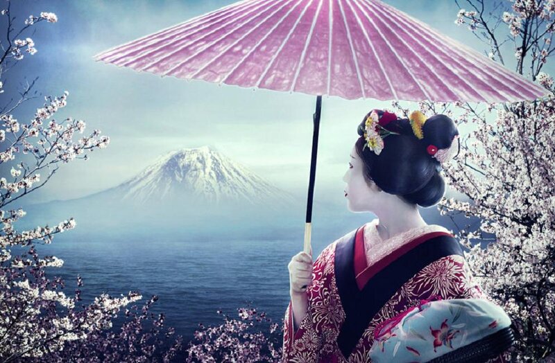 Geisha with Parasol — Pink