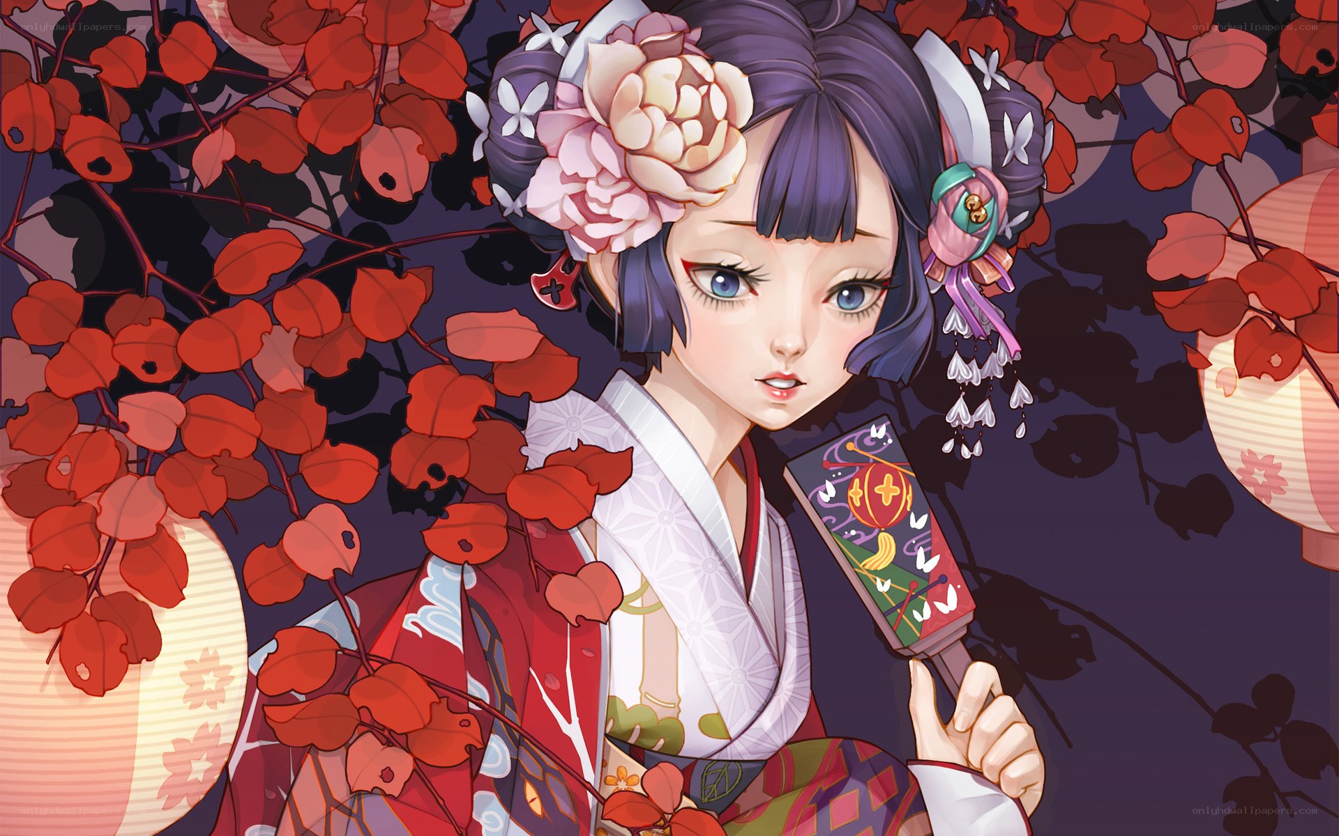 geisha with red leaves