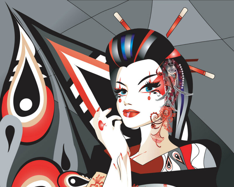 Geisha with Red Makeup