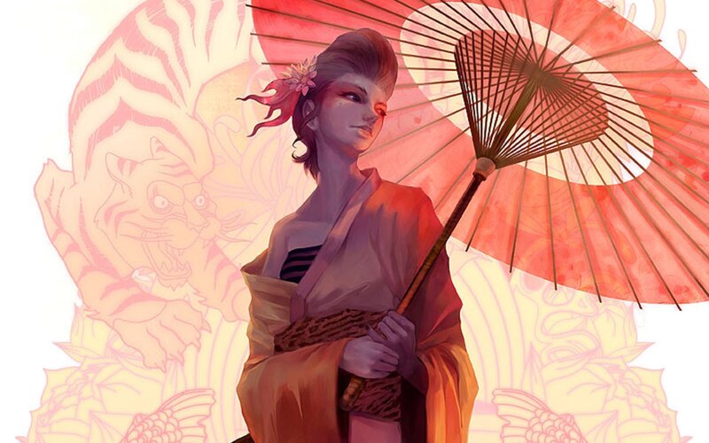 Geisha with red parasol