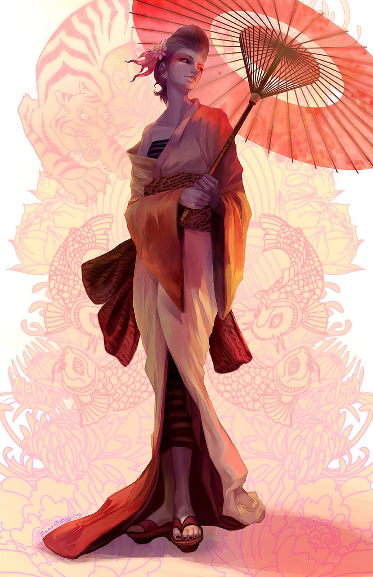 Geisha with red parasol