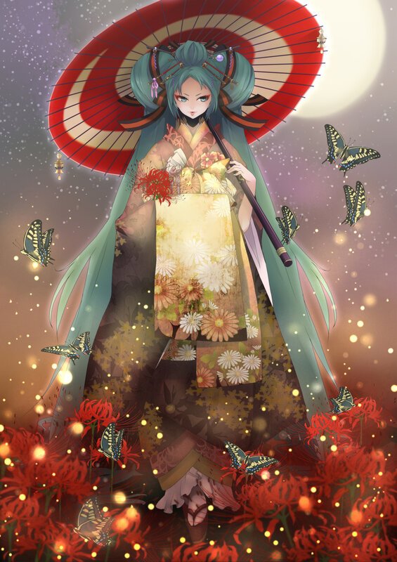 Geisha with red umbrella