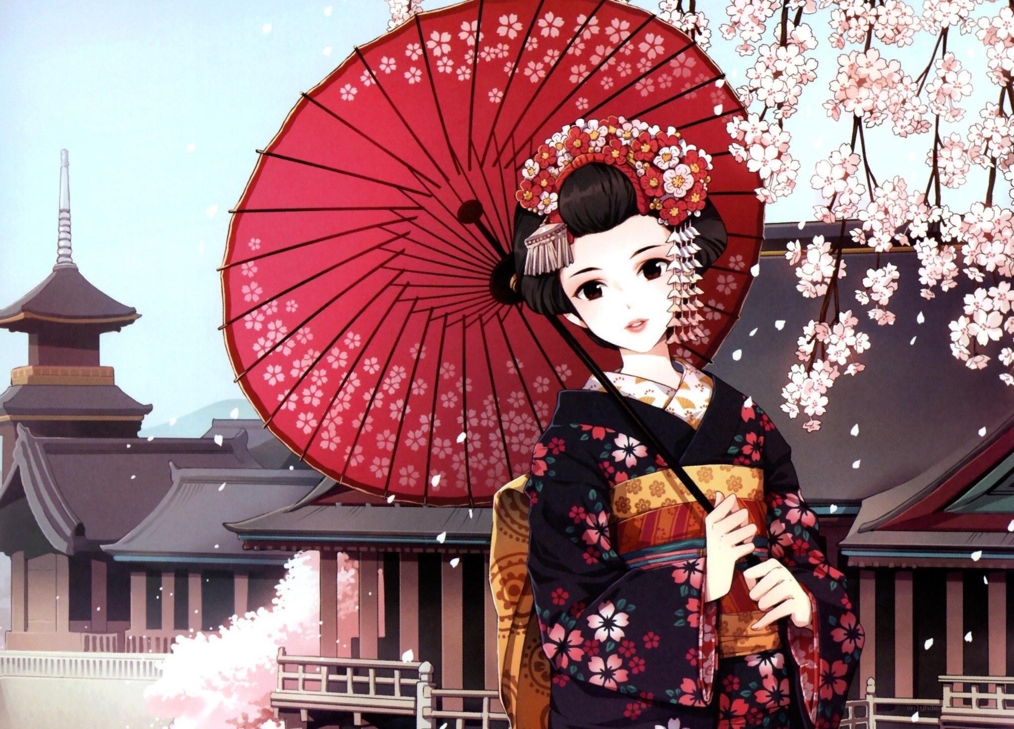 Geisha with red umbrella
