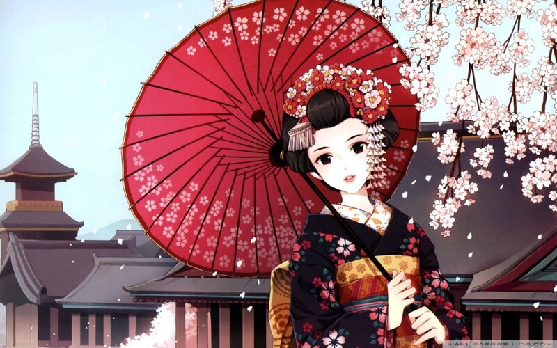 Geisha with red umbrella