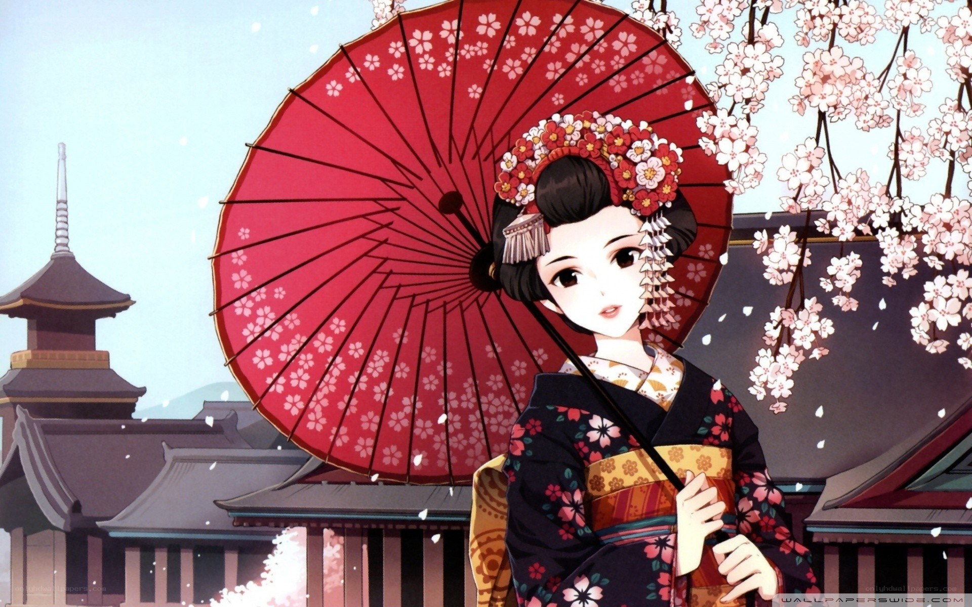 Geisha with red umbrella