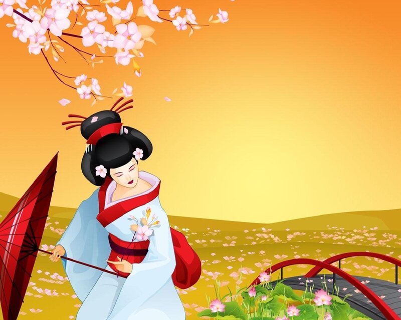 Geisha with Red Umbrella — Orange