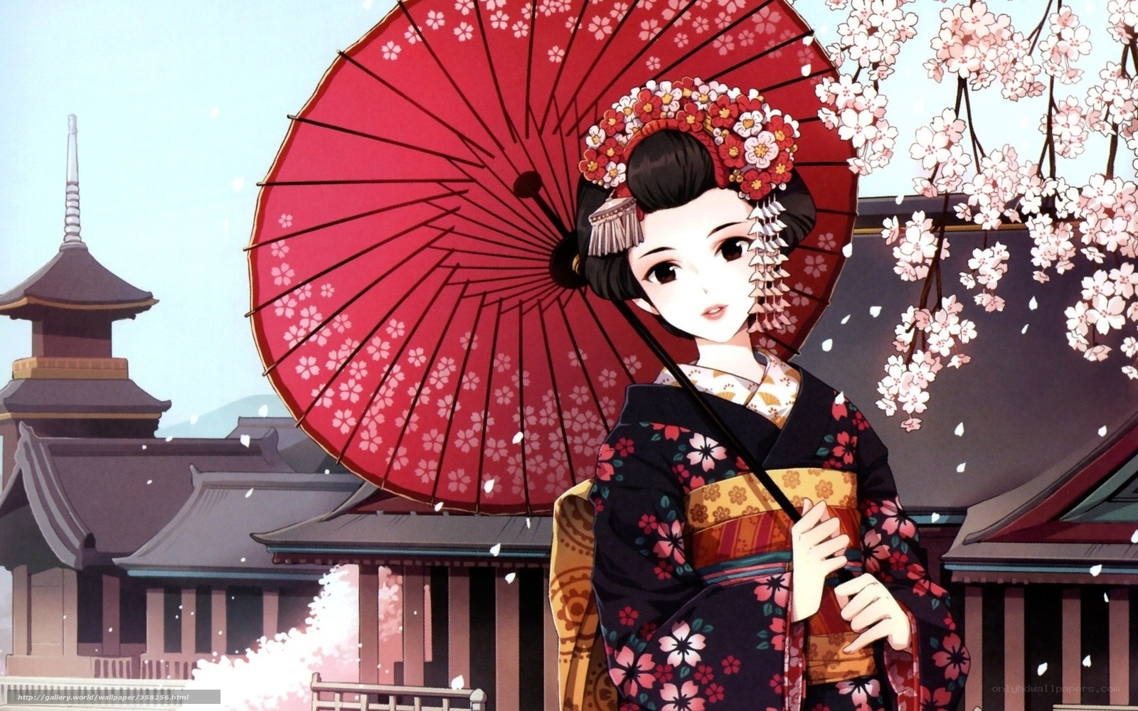 Geisha with red umbrella