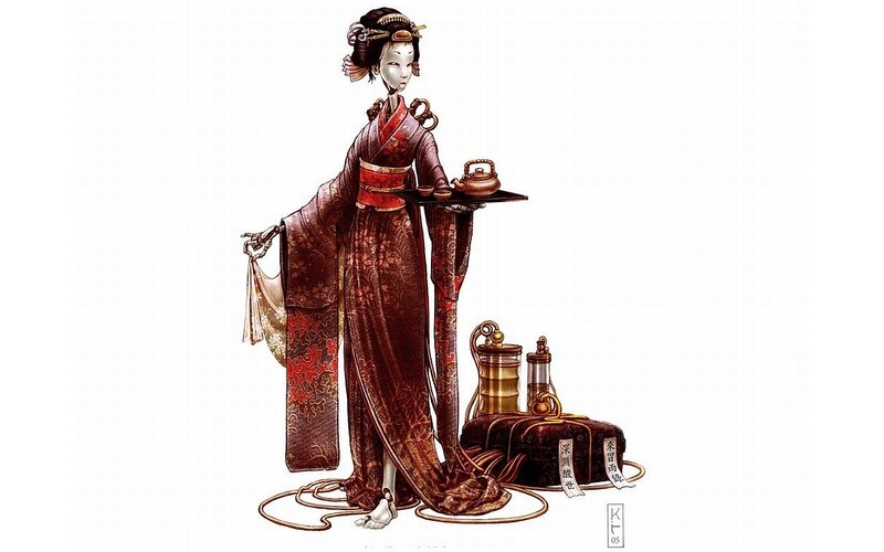 Geisha with tea set