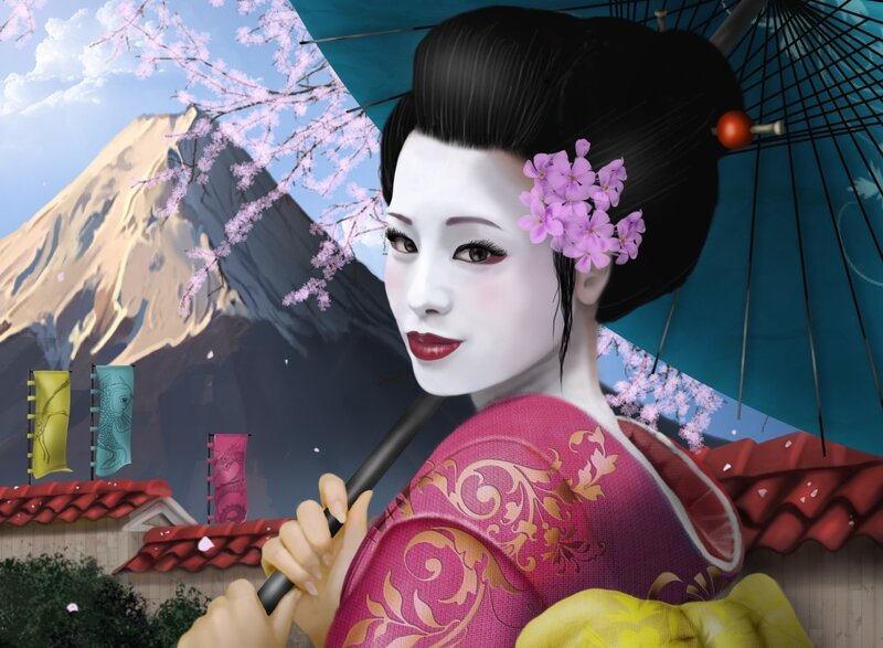 Geisha with Umbrella