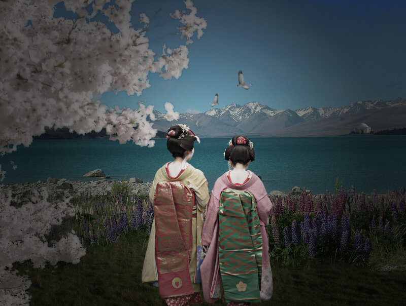 Geishas by a lake