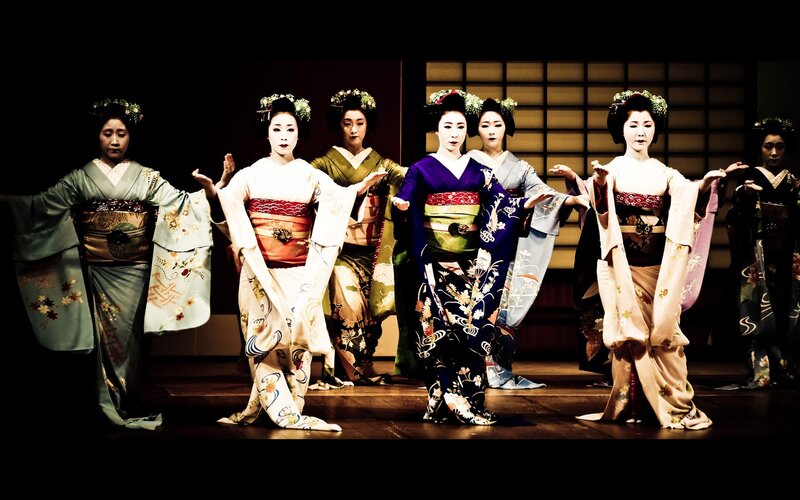 Geishas Performing on Stage — Black