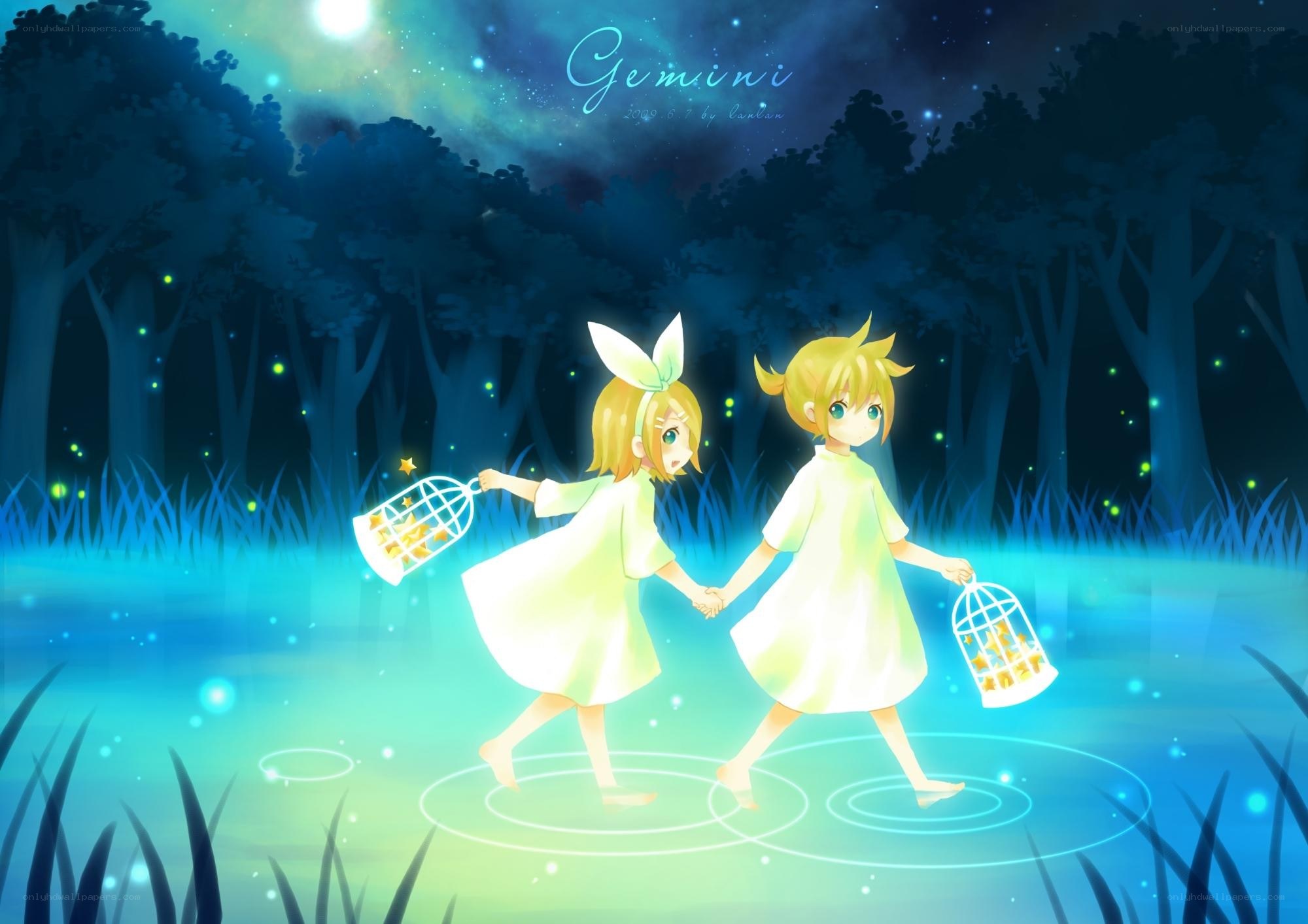 Gemini twins in a starlit forest