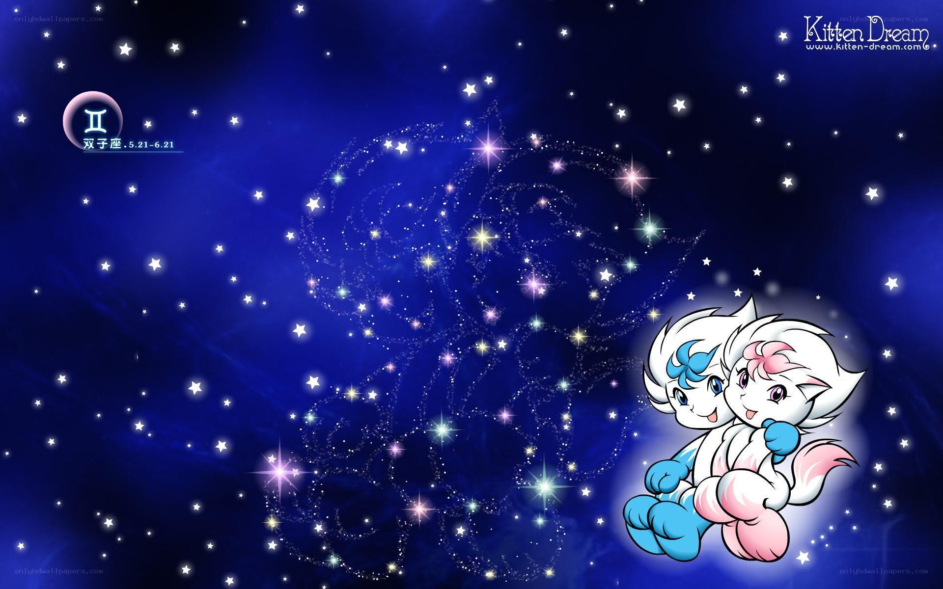 Gemini zodiac art with kittens