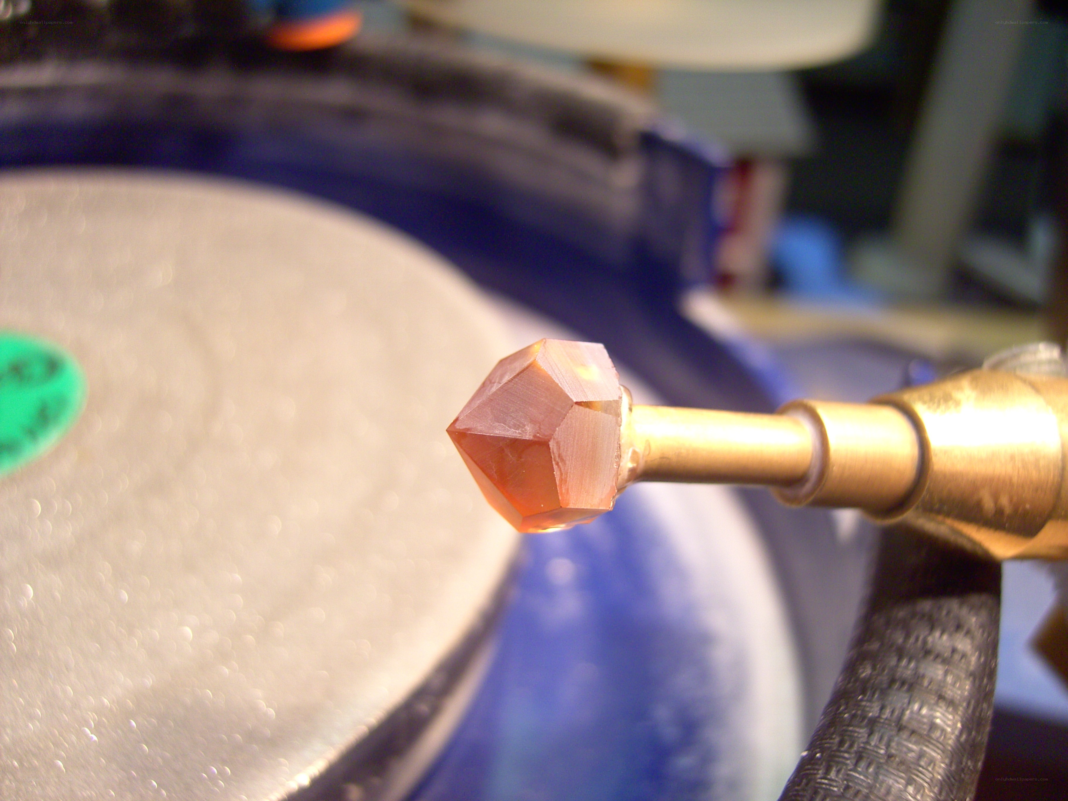gemstone polishing in progress