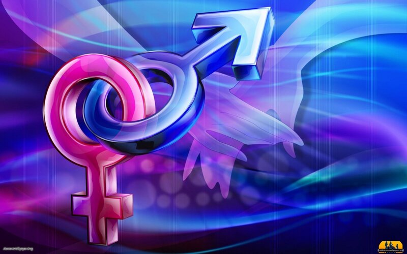 Gender Symbols Intertwined — Blue, Dynamic, Digital Art